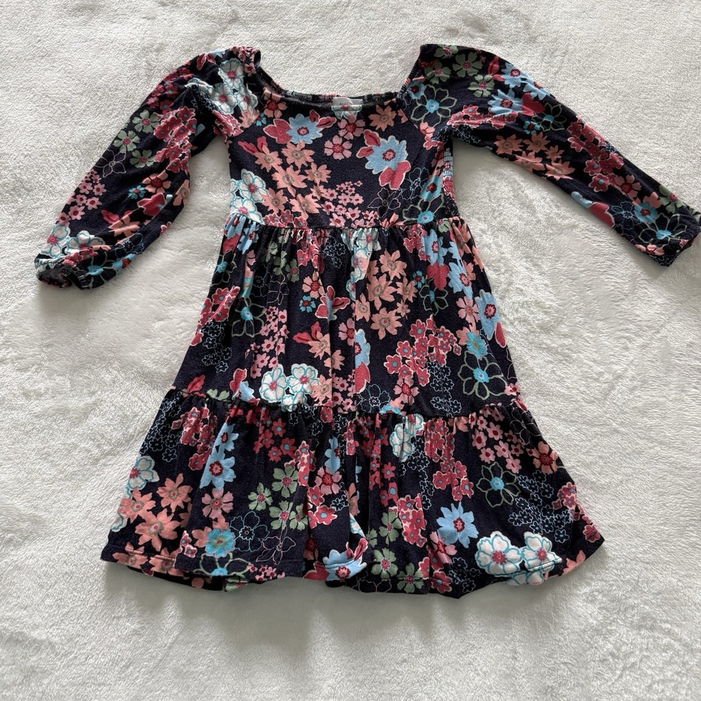 Angel Dear Size 4T Bamboo Dress‎ Navy Flowers